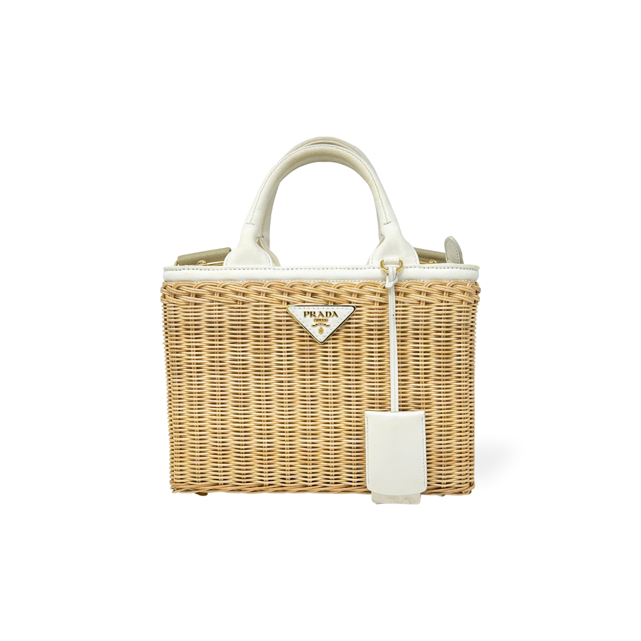 Medium Wicker Linen Blend Basket Bag